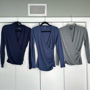 The Limited Women's V-Neck Sweater Trio - Navy, Blue, Gray